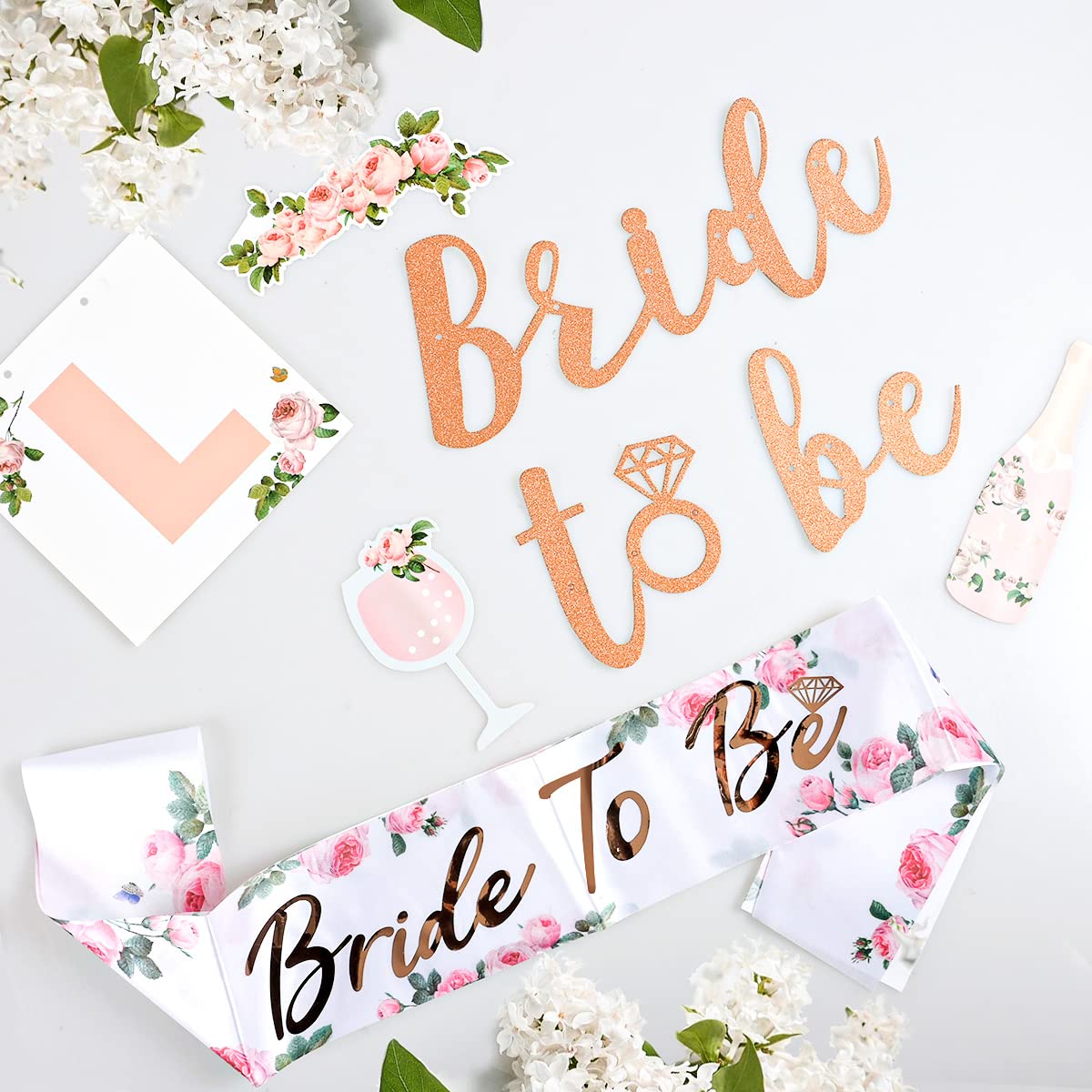 MOVINPE Bachelorette Party Decoration Bachelorette Party Accessories Bride to Be Sash Veil Bridal Shower Weekend Bride to Be Banner Hen Party Photo Props Bride Balloons Bride Glasses Rose Gold