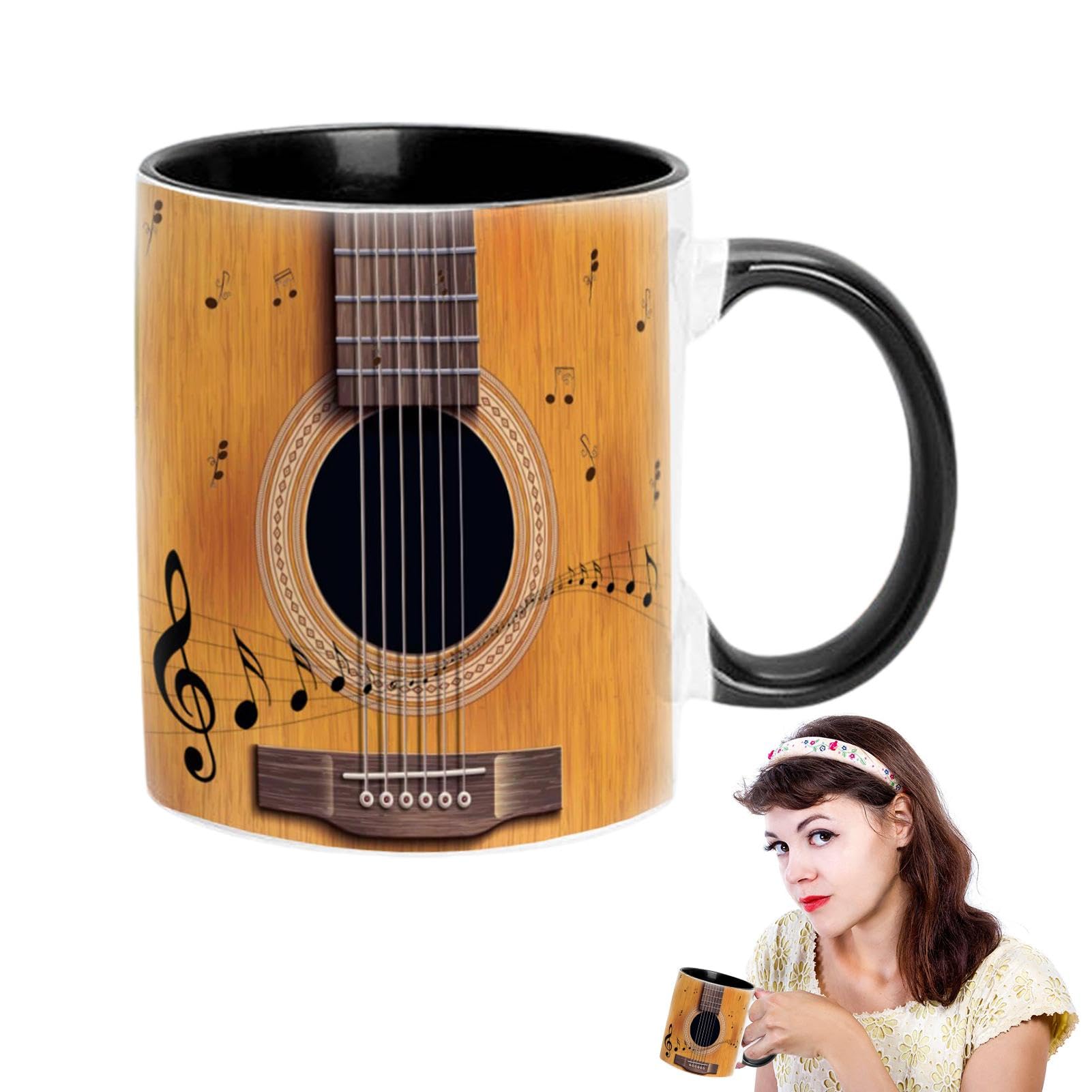 1/3 Ceramic Coffee Mug - Novelty Music Note Cups, Funny Music Note Coffee Mug | Guitars Piano Violin Musician Coffee Cup, Musical Notes Design Guitar Coffee Cup for Musical Teacher Music Lover