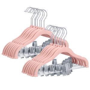 stormix baby hangers, 14 pack pants hangers with clips, non-slip clothes hangers, heavy-duty kids hangers for shirts, pants, skirts, dresses, jackets, coat (pink)