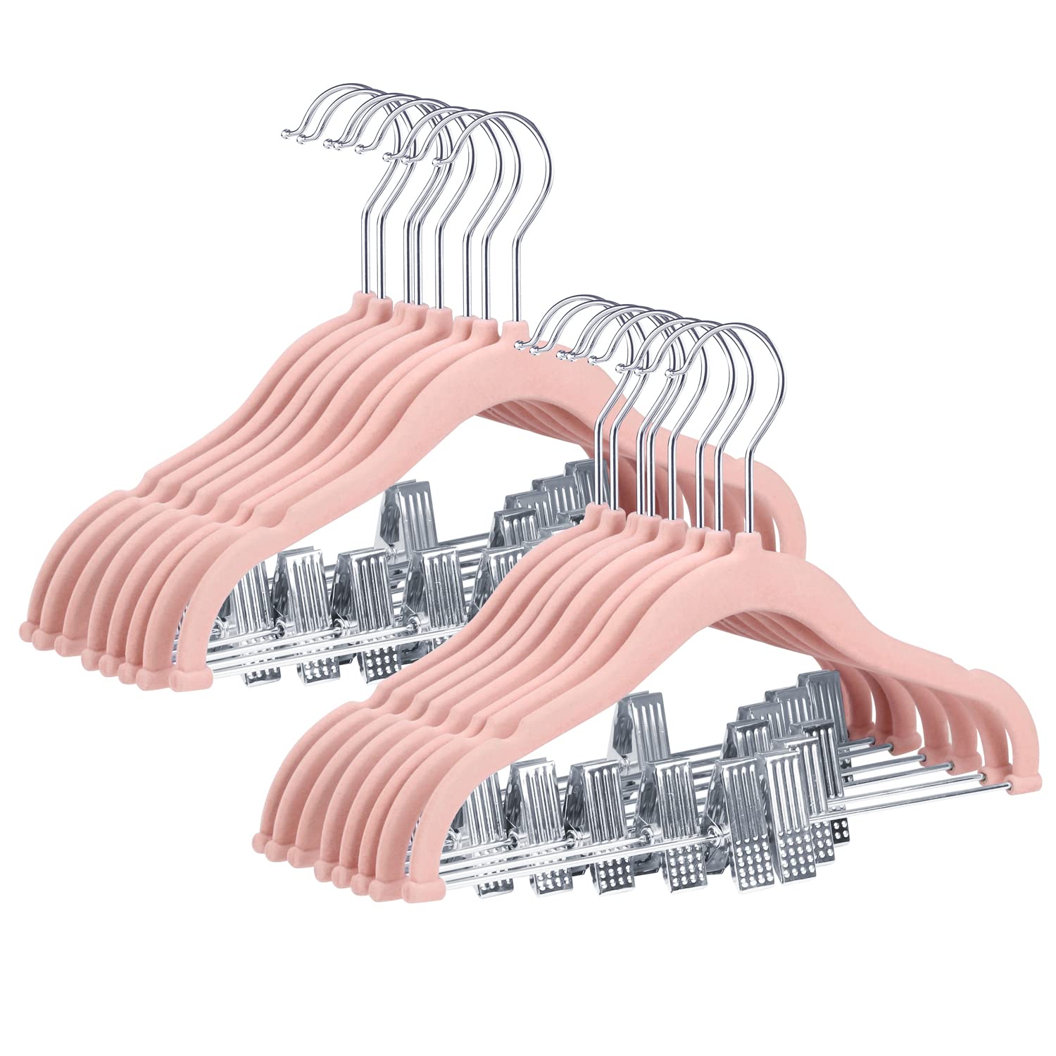 Stormix Baby Hangers, 14 Pack Pants Hangers with Clips, Non-Slip Clothes Hangers, Heavy-Duty Kids Hangers for Shirts, Pants, Skirts, Dresses, Jackets, Coat (Pink)