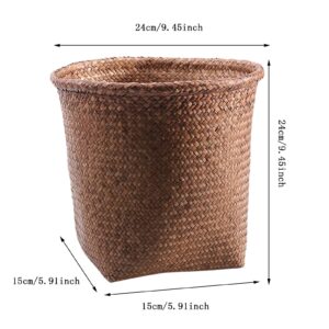 DGMIOCS 9.5 Inch Trash Can Basket Woven Waste Wastebasket, Woven Storage Basket Garbage Rattan Bedroom Bathroom Straw Kitchen Small Office Rubbish Cans (2 PCS)