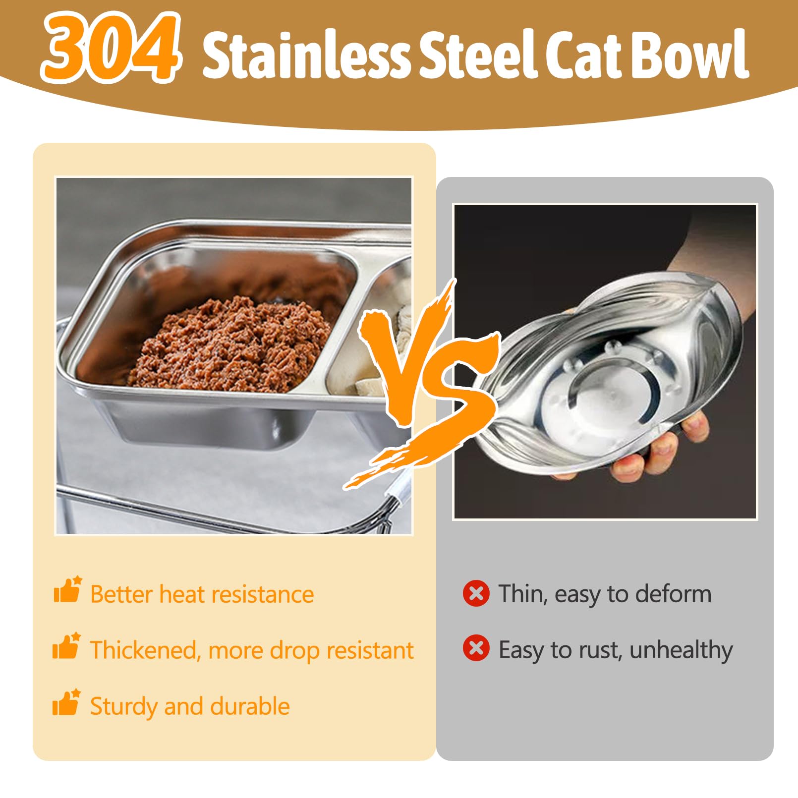 BNOSDM Raised Cat Bowls Stainless Steel 15° Tilted Elevated Kitten Food Bowl Stand, Double Food and Water Bowl Set Pet Anti Vomiting Feeder and Scoop Anti Slip Feet for Cats and Small Dogs