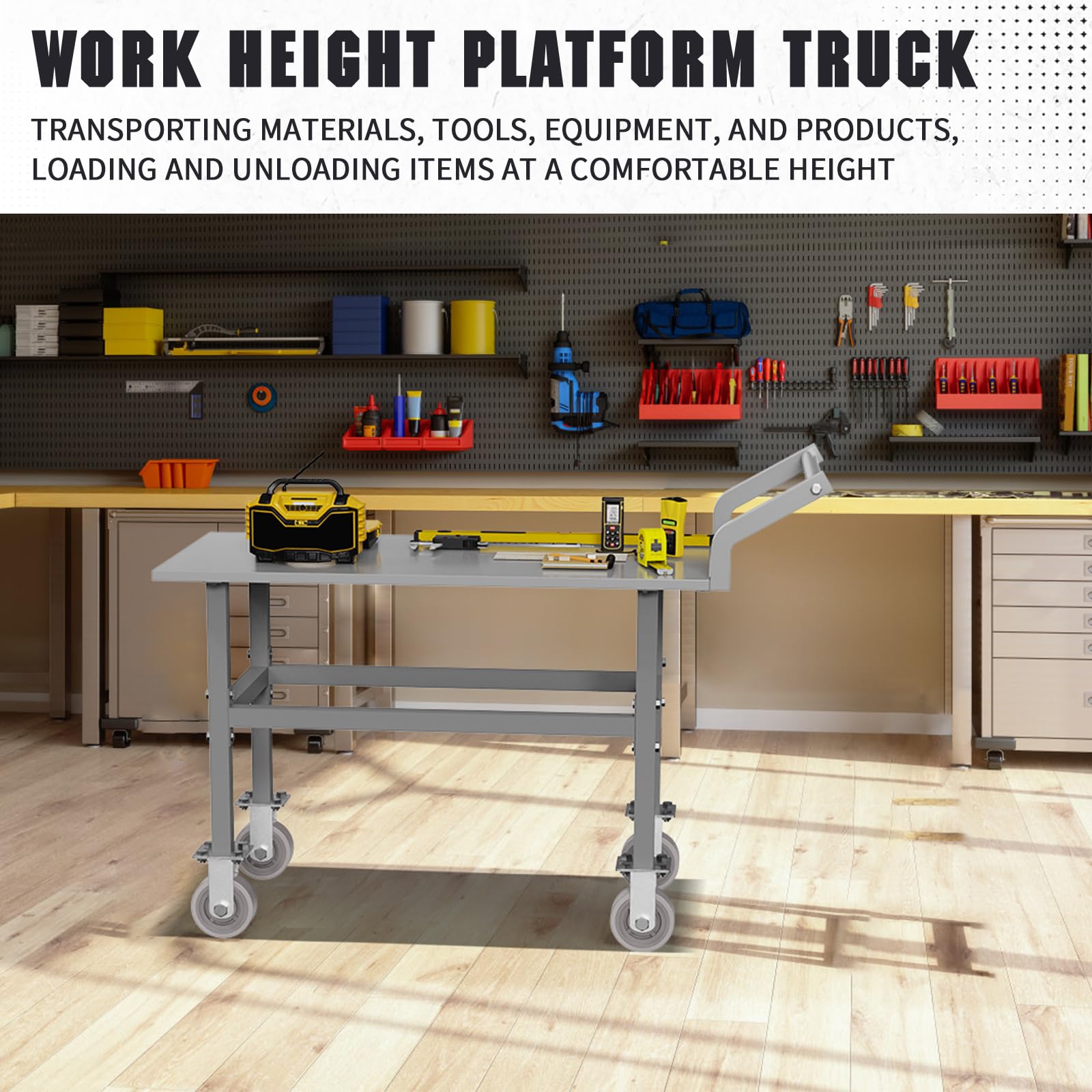 Work Height Platform Truck Cart, 2000LBS Weight Capacity Platform Cart with 5Inch Caster Provide Comfortable 28 Inch Working Platform Allow to Transport and Perform Easily Without Excessive Bending