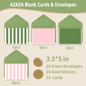 AZAZA Blank Cards and Envelopes 24 Pack,3.5x5 Mini Striped Greeting Cards,Blank Note Cards for Baby Shower,Wedding Thank You Cards,Bridal Shower,Small Quick Notes (Pink and Green)