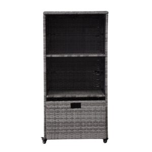 Kinpaw Outdoor Towel Cabinet with Drawer - Waterproof Storage Cabinet Organizer, Freestanding PE Rattan Wicker Shelf for Pool, Patio, Hot Tub Spa, Indoor, Smoke Grey