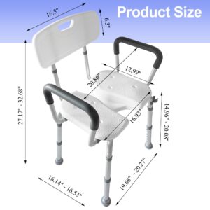 Retaoldth Ergonomical Shower Chair with Back and Arms, Integrated Anti-Slip Design Bath Chair, U-Shape Groove Cutout for Private Cleaning, for Handicap, Disabled, Seniors & Elderly