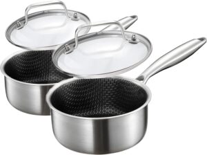 lolykitch 1.5-2.5 qt hybrid tri-ply stainless steel saucepan set with lids,sauce pots,induction pots and pans set,anti-scratch,dishwasher and oven safe.