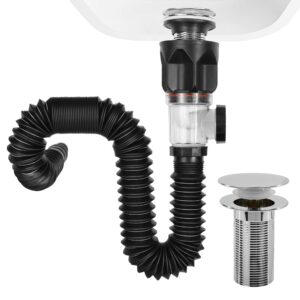 bathroom sink drain kit, with flexible expandable p-trap sink drain pipe, fits 1-1/4",1-1/2" and 2'' drain hole, built-in anti-clogging stopper, anti-odor bathroom sink drain