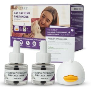 SOICARE Cat Pheromones Calming Diffuser, Cat Anxiety Relief Calming Diffuser, Pheromone Diffuser to Calm Multi Cats,Basic Kit (1 Diffuser & 2 x 48ml Refills) for 50 Days Calming Cat Treats