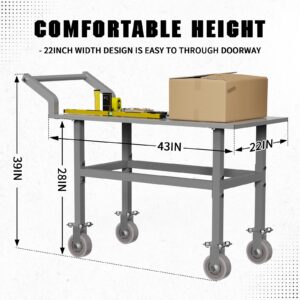 Work Height Platform Truck Cart, 2000LBS Weight Capacity Platform Cart with 5Inch Caster Provide Comfortable 28 Inch Working Platform Allow to Transport and Perform Easily Without Excessive Bending