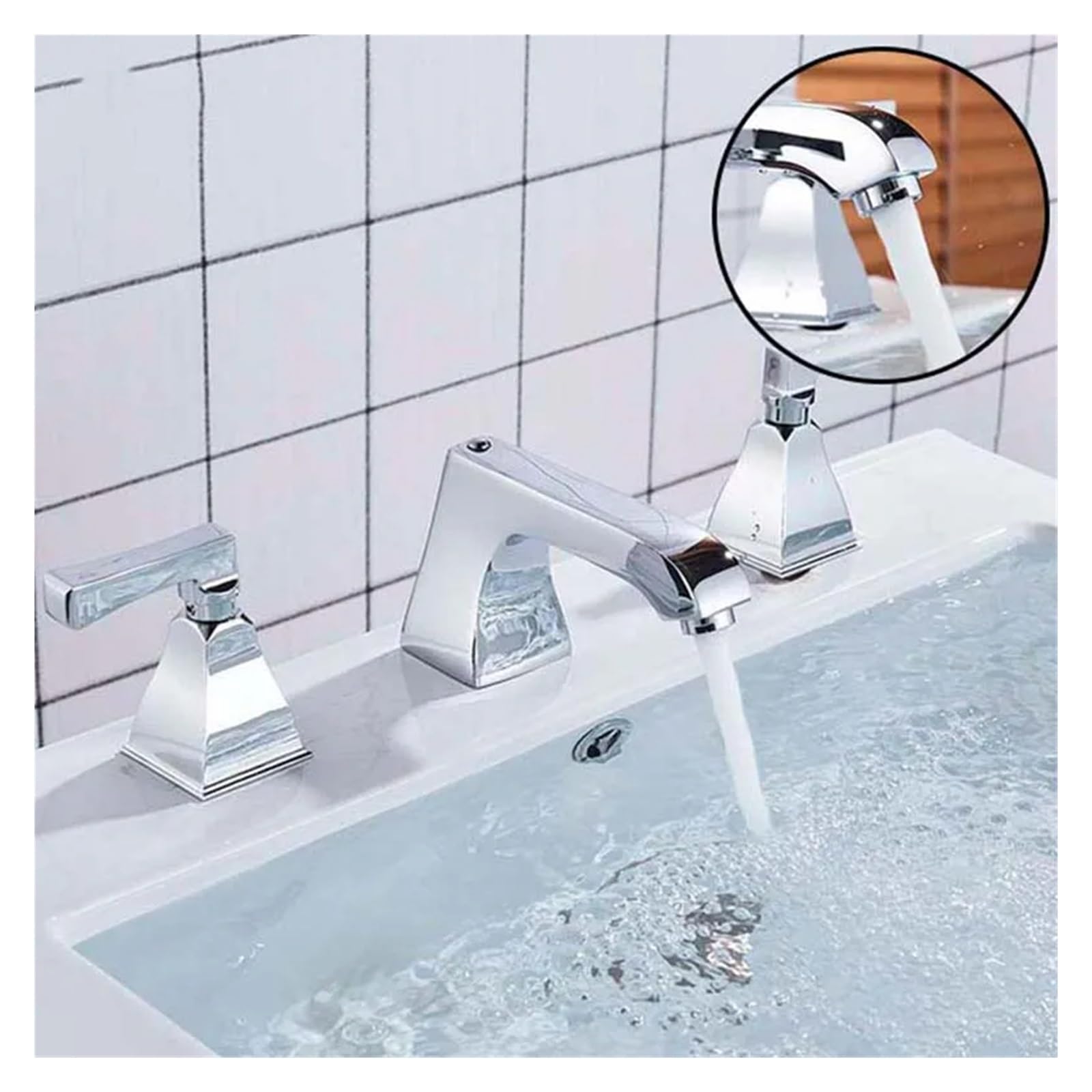 ORB Brushed Chrome Basin Faucets 3 Holes Double Handle Bathroom Sink Faucet Luxury Bathbasin Bathtub Tap Hot Cold Water,Kitchen Sink Faucet