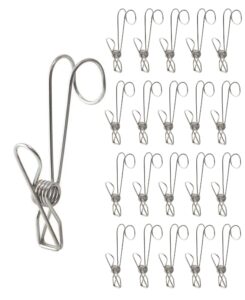 generic 20 clips pack stainless steel clothespins with hooks metal spring universal long hanging clip for offices kitchens bathroom