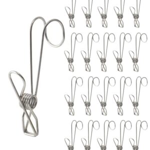 Generic 20 Clips Pack Stainless Steel Clothespins with Hooks Metal Spring Universal Long Hanging Clip for Offices Kitchens Bathroom