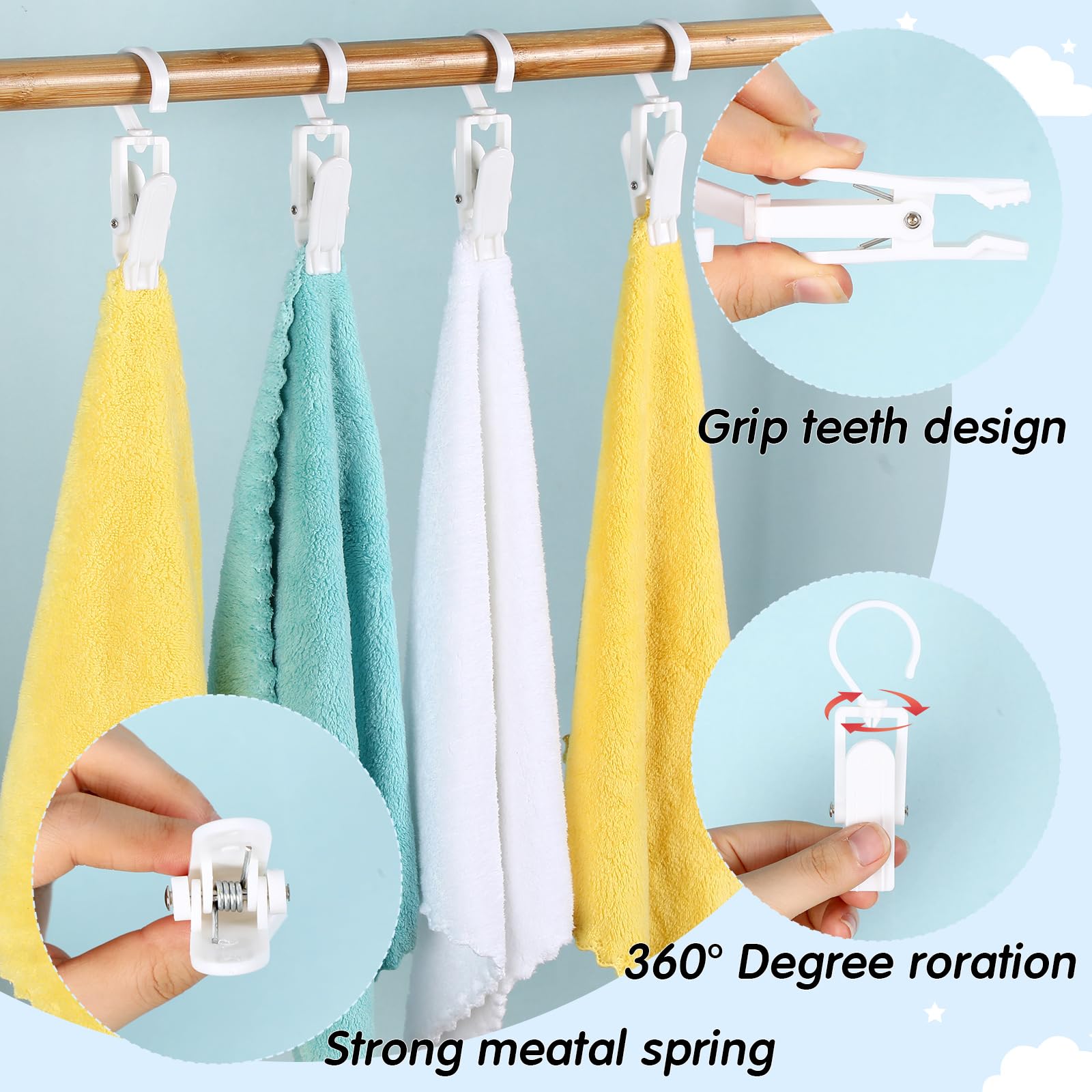 Briwooody 50 Pcs Strong Plastic Swivel Hanging Hooks 4.1 Inch Laundry Hooks with Clips Rotating Hanging Laundry Hook Curtain Clips for Bathroom Wardrobe Kitchen Office