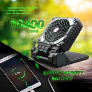 10400mAh Solar Camping Fan, High Power Rechargeable Portable Fan With LED, Used as A Emergency Power to Charge Mobile Phones in Outdoor, Picnic, Fishing