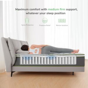 Novilla Queen Mattress, 10 Inch Queen Size Hybrid Mattress in a Box with Individually Pocket Coils & Memory Foam, Supportive & Pressure Relief, Medium Firm Breathable Hybrid Mattress Queen