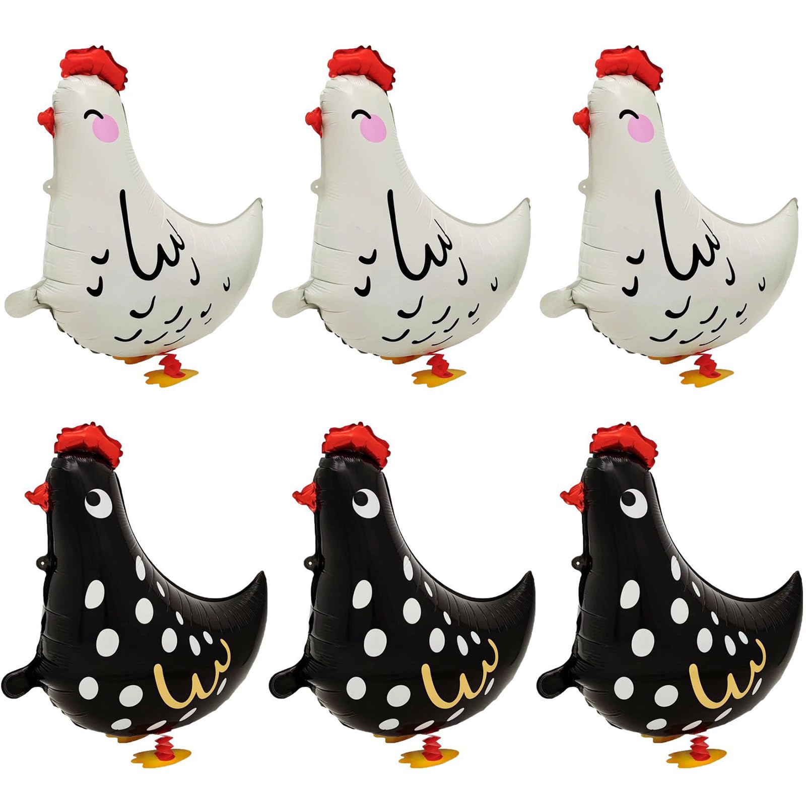 Generic 6Pcs Walking Pet Chicken Foil Balloons for kids gift,Standing Animal Mylar Balloon,Supplies Animal Theme Birthday Party Decorations Baby Shower (3Pcs white chicken 3Pcs black chicken)