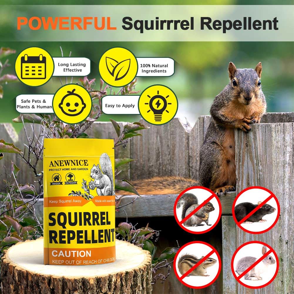 Squirrel Repellent Outdoor,Chipmunk Repellent Outdoor,Mint Squirrel Deterrent Outdoor,Squirrel Repellents for Garden, Get rid of Squirrels, Multi-Use Formula for Gardens, Attics and Around Home 8P