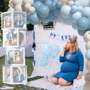 Baby Boy Shower Decorations-Dusty Blue Balloon Arch Kit With Baby Box,Baby Boy Balloon Arch Baby Boxes With Letter For Baby Shower 1st Boy Birthday Gender Reveal Decorations