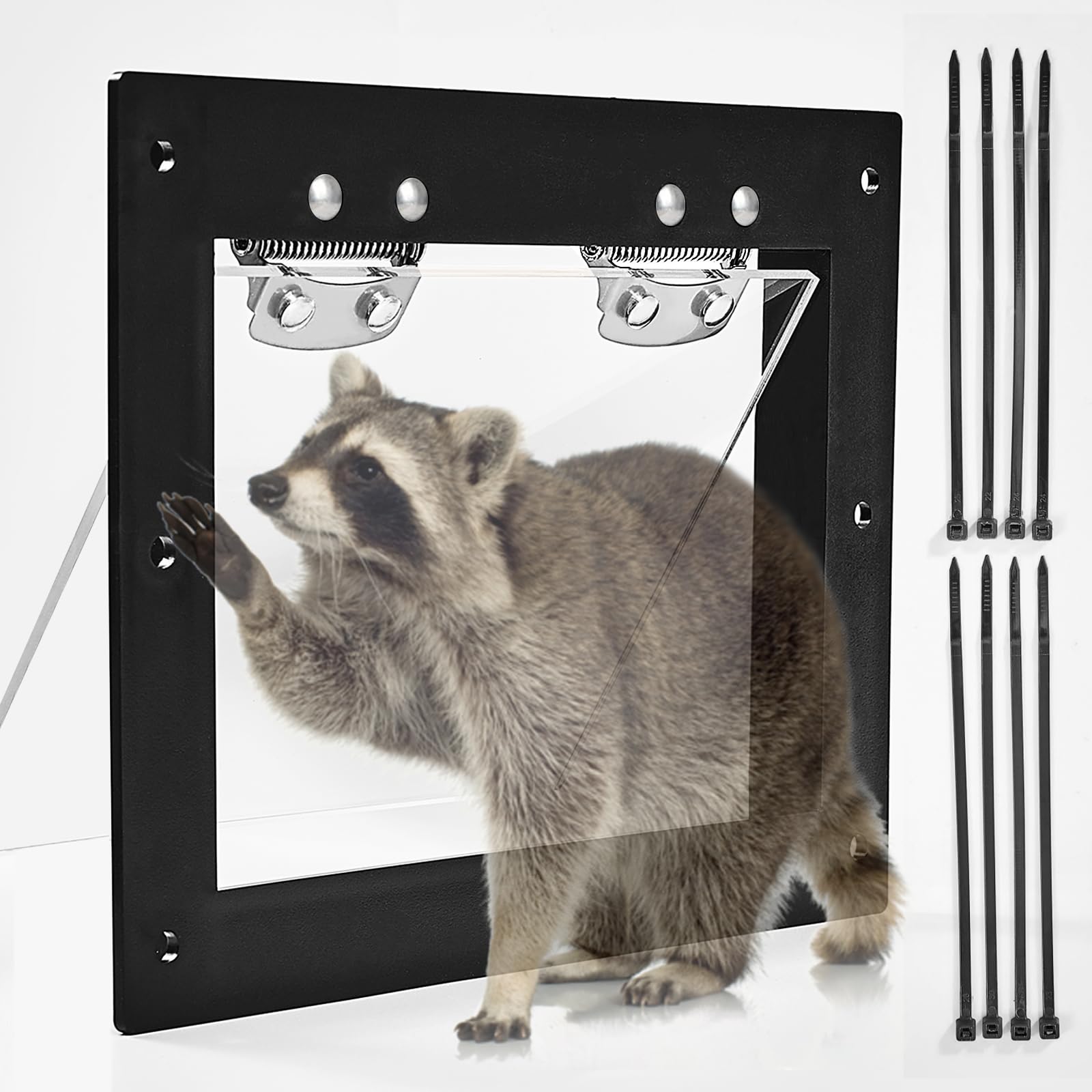 Raccoon One Way Eviction Door, Raccoon Trap Live Catcher, The Raccoon Trap Contactless Excluder for Attics, Under Decks, and Chimneys, DIY Installation(with 8 Tie Tapes)