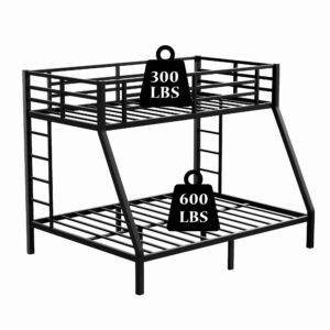 Bellemave Twin XL Over Queen Metal Bunk Bed for Kids,Heavy-Duty Bunk Bed with 2 Ladders,Space-Saving Bunk Bed for Teens/Adults,Noise-Free,Black