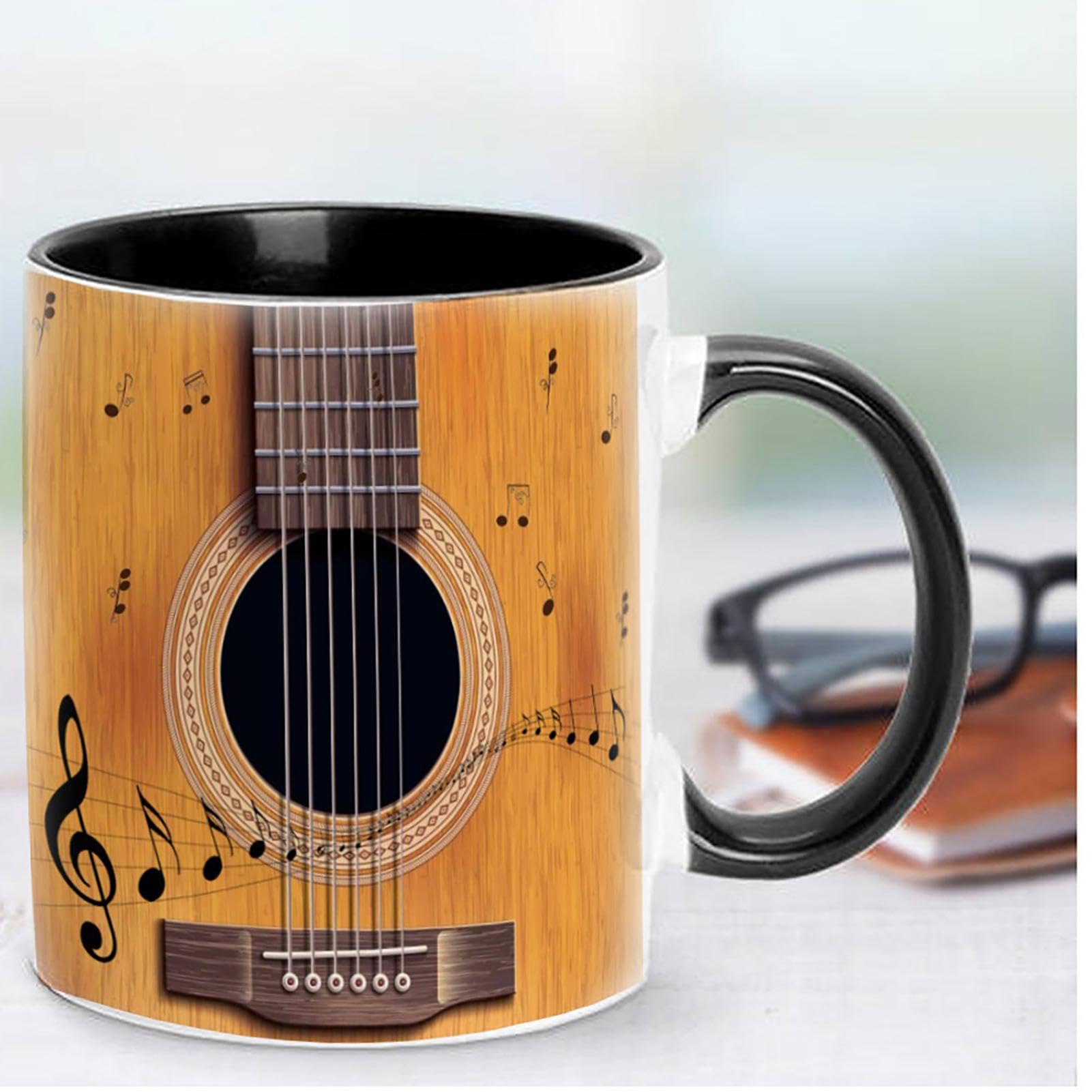 1/3 Ceramic Coffee Mug - Novelty Music Note Cups, Funny Music Note Coffee Mug | Guitars Piano Violin Musician Coffee Cup, Musical Notes Design Guitar Coffee Cup for Musical Teacher Music Lover