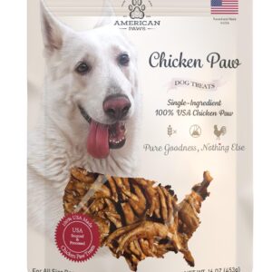 American Paws Dehydrated Chicken Feet Dog Treats, Only One Ingredient, No Additives, Made and Sourced in USA, (About 28-Pack), 1lb