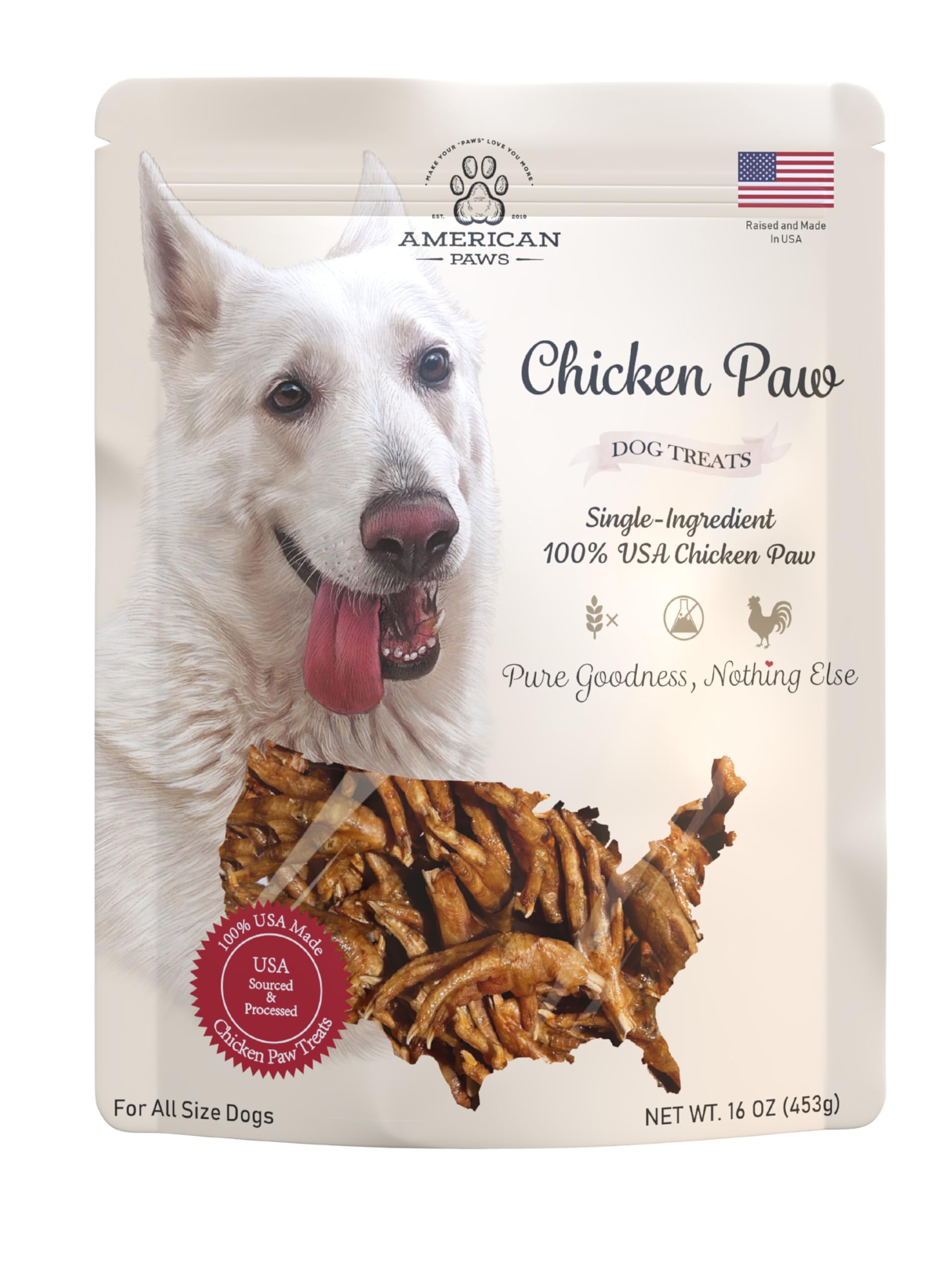 American Paws Dehydrated Chicken Feet Dog Treats, Only One Ingredient, No Additives, Made and Sourced in USA, (About 28-Pack), 1lb