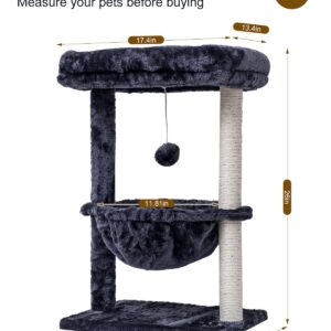 SYANDLVY Small Cat Tree for Indoor Cats, Activity Cat Tower with Scratching Post for Kittens, Cat Condo & Furniture with Basket & Hanging Ball for Play Rest