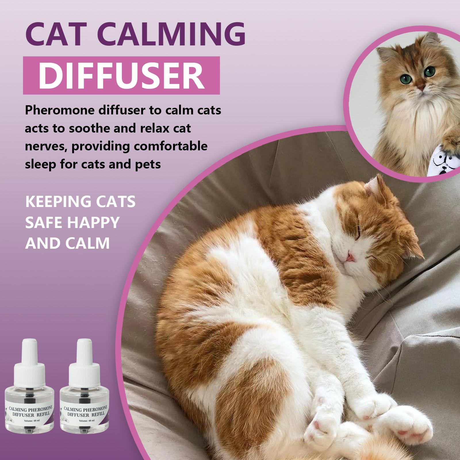 SOICARE Cat Pheromones Calming Diffuser, Cat Anxiety Relief Calming Diffuser, Pheromone Diffuser to Calm Multi Cats,Basic Kit (1 Diffuser & 2 x 48ml Refills) for 50 Days Calming Cat Treats