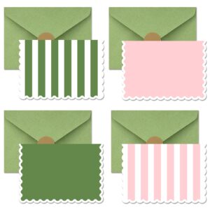 AZAZA Blank Cards and Envelopes 24 Pack,3.5x5 Mini Striped Greeting Cards,Blank Note Cards for Baby Shower,Wedding Thank You Cards,Bridal Shower,Small Quick Notes (Pink and Green)