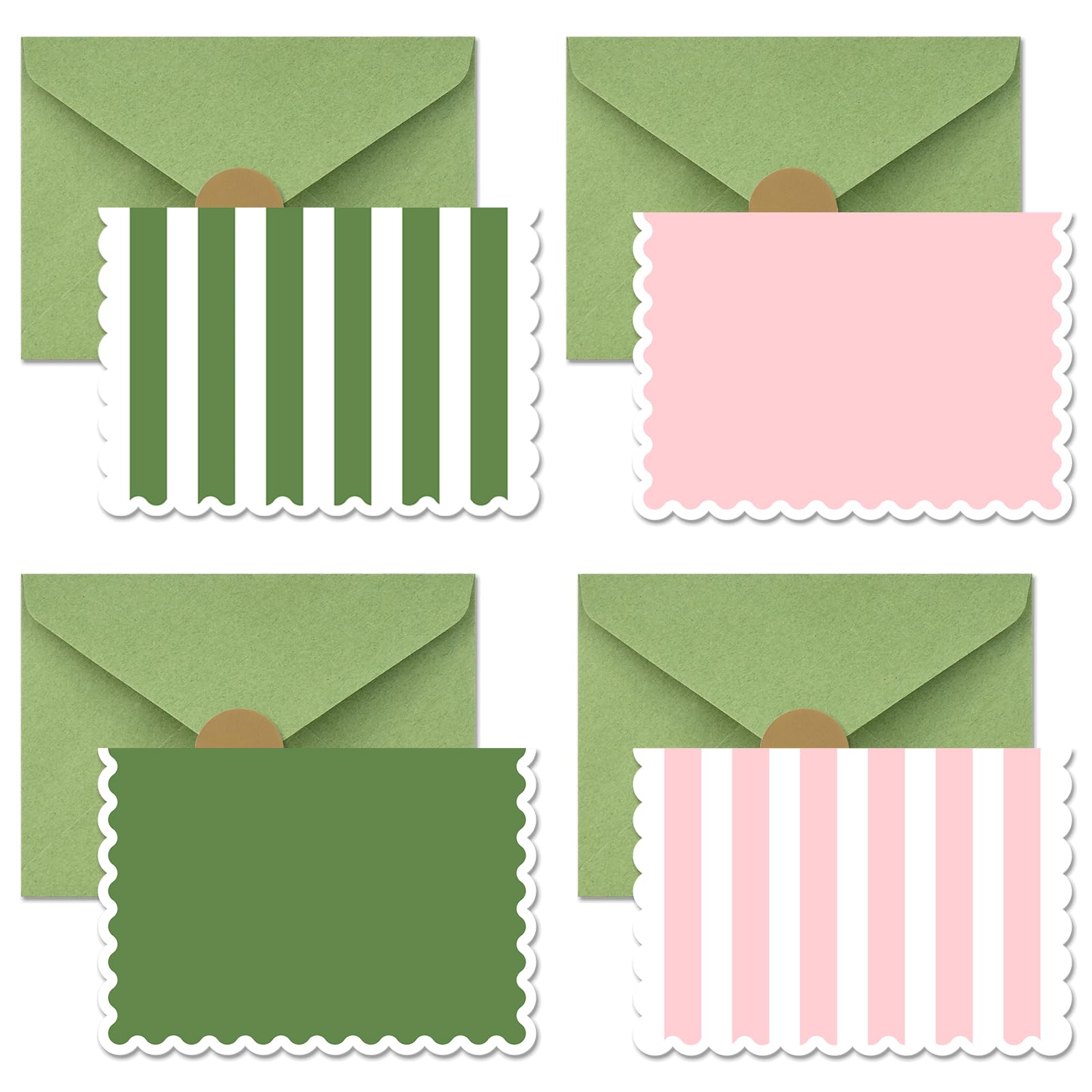 AZAZA Blank Cards and Envelopes 48 Pack Baby Shower Thank You Cards, 3.5x5 Mini Striped Greeting Cards with Envelopes for Small Business, Wedding, Bridal shower (Pink and Green)