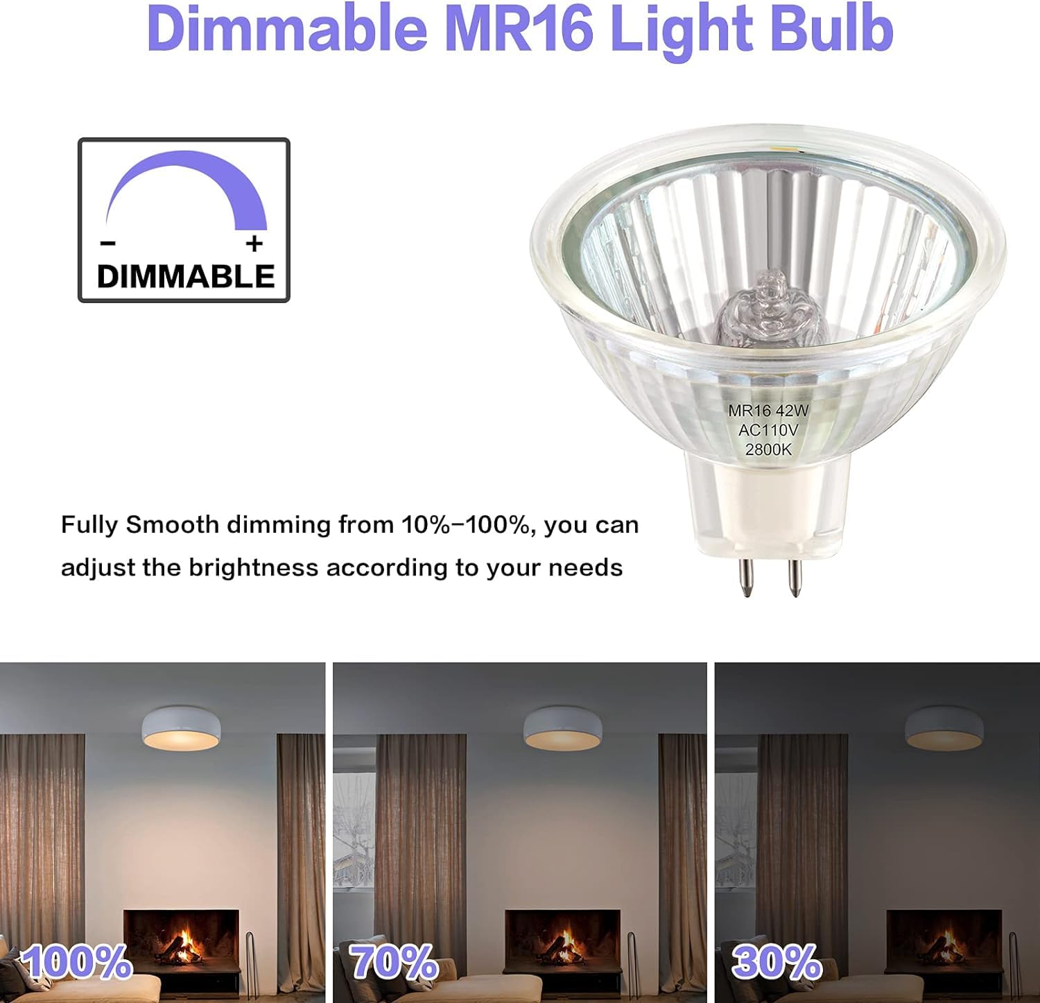 RuLEDne MR16 GU5.3 Halogen Bulbs 42W Dimmable Warm White 2800k, AC 120V GU5.3 Bulb, Non Flicker, 360 Beam Angle, Bright MR16 Halogen Light Bulbs for Home Lighting