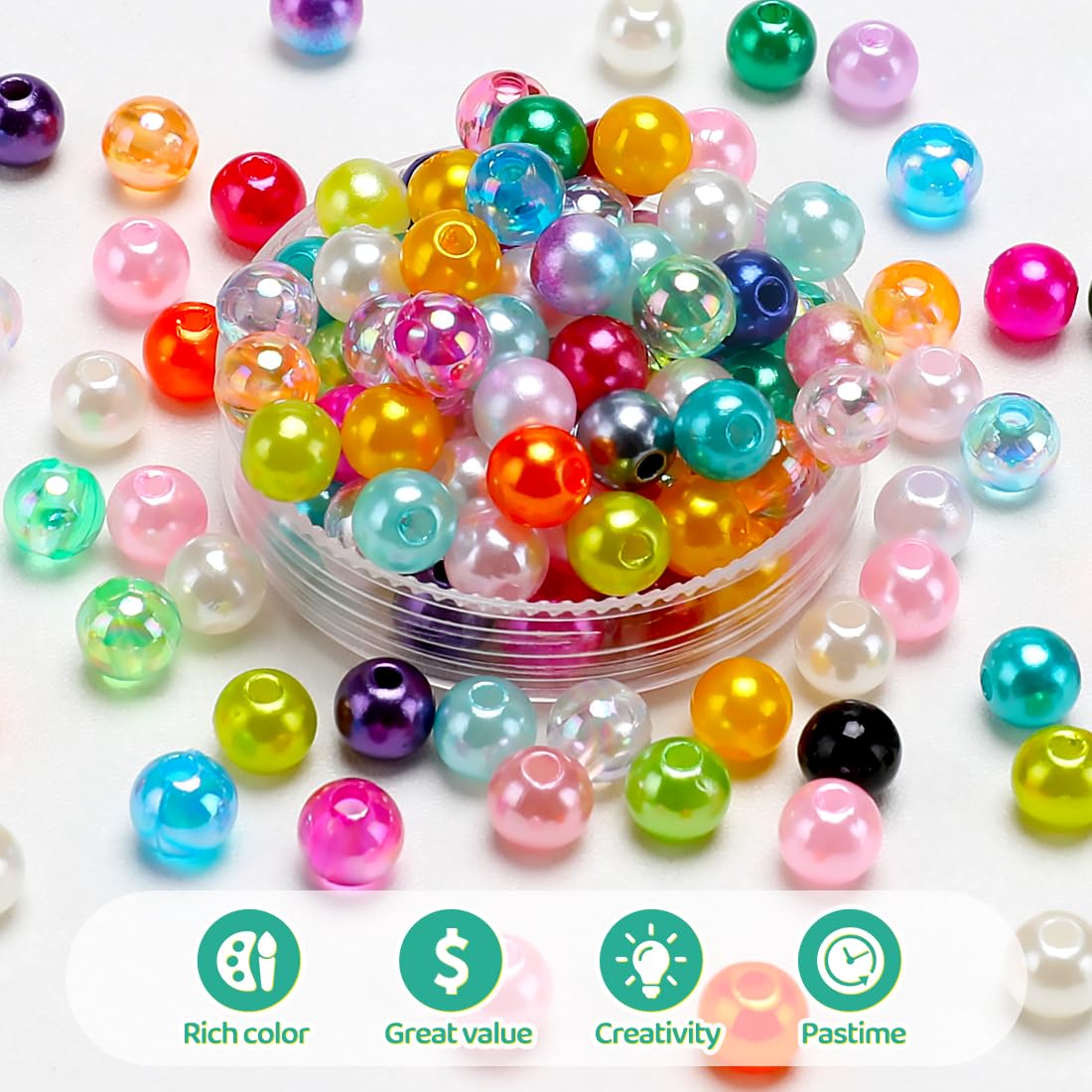 GAGANIU 2400pcs Pearl Beads, beads, 47 Colors beads for beacelets, Multicolor Bracelet Making Kit Round beads for Jewelry Making with Elastic String, DIY Crafts Beads Set.