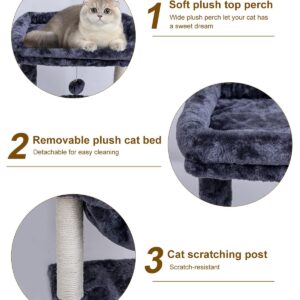 SYANDLVY Small Cat Tree for Indoor Cats, Activity Cat Tower with Scratching Post for Kittens, Cat Condo & Furniture with Basket & Hanging Ball for Play Rest