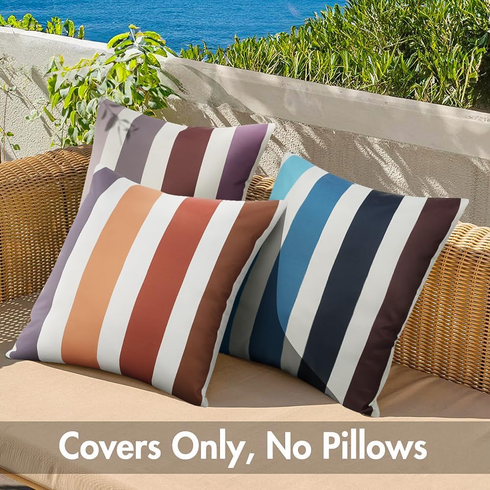 CURRAMET Pack of 2 Outdoor Pillows Waterproof Geometric Stripes Outdoor Pillow Covers, Decorative Square Patio Pillows Cushion Case for Couch Tent Sunbrella 18 x 18 Inches