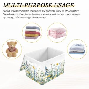 Wassud Storage Bins with Lids Spring Floral Collapsible Stackable Fabric Linen Baskets Closet Organizer Container,16.5"x12.6"x11.8"