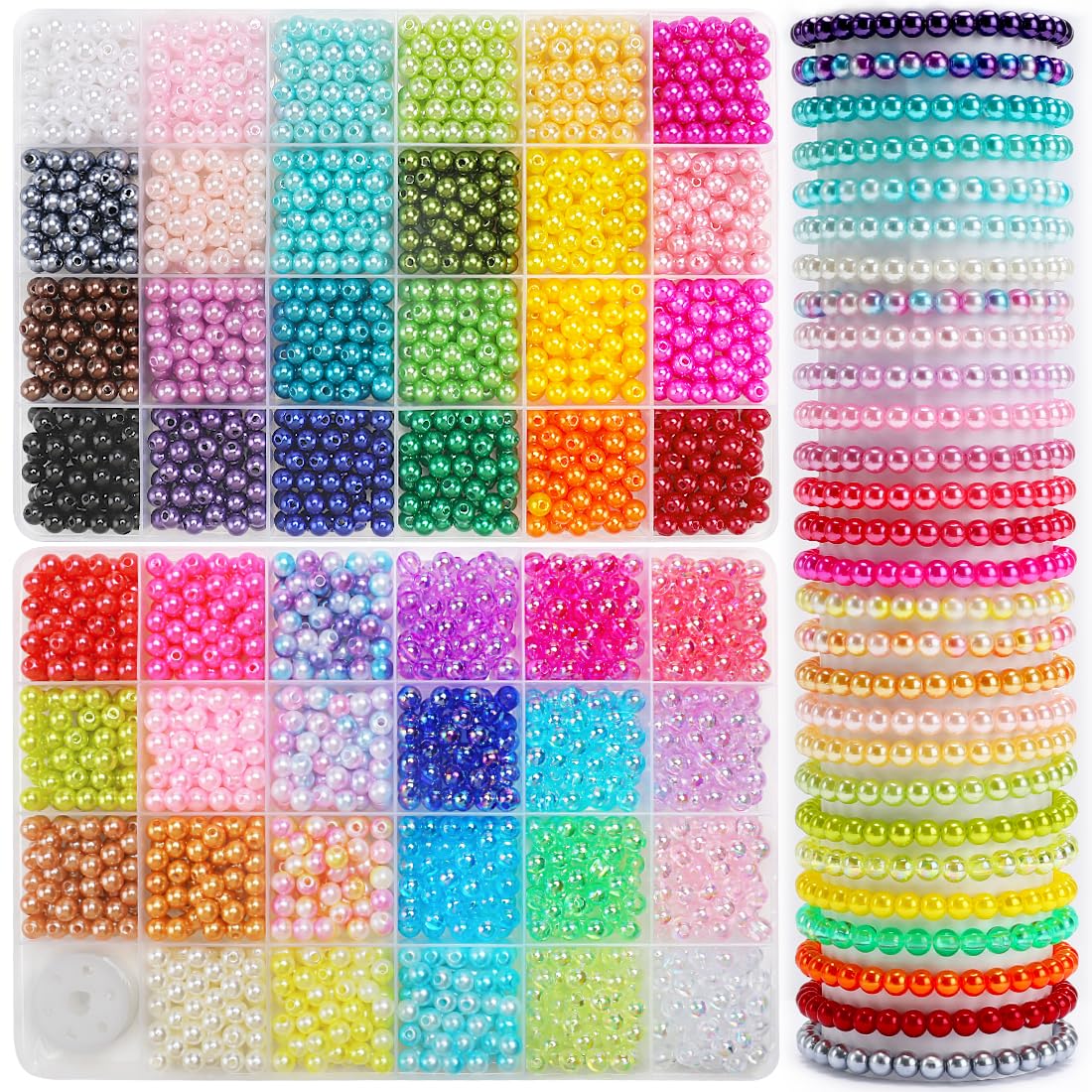 GAGANIU 2400pcs Pearl Beads, beads, 47 Colors beads for beacelets, Multicolor Bracelet Making Kit Round beads for Jewelry Making with Elastic String, DIY Crafts Beads Set.