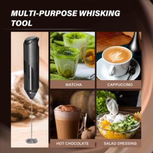 Simple Deluxe Milk Frother Handheld, Foam Maker with Stainless Steel Stand, Battery-Operated Whisk for Coffee, Latte, Hot Chocolate, Black