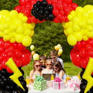 MOMO RUCCI 128Pcs Red Black Yellow Balloons Arch Garland Kit, with Cartoon Flash Lightning Foil Balloon,for Superhero Theme Race Car Cartoon Boy Birthday Baby Shower Party Decoration Supplies