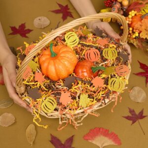 PAPER FAIR 1 LB Harvest Crinkle Cut Paper Shred Filler w/Pumpkin Leaf Confetti, Chocolate Brown/Orange/Yellow Fall Leaves Raffia Tissue Craft Bedding Cushion for Thanksgiving