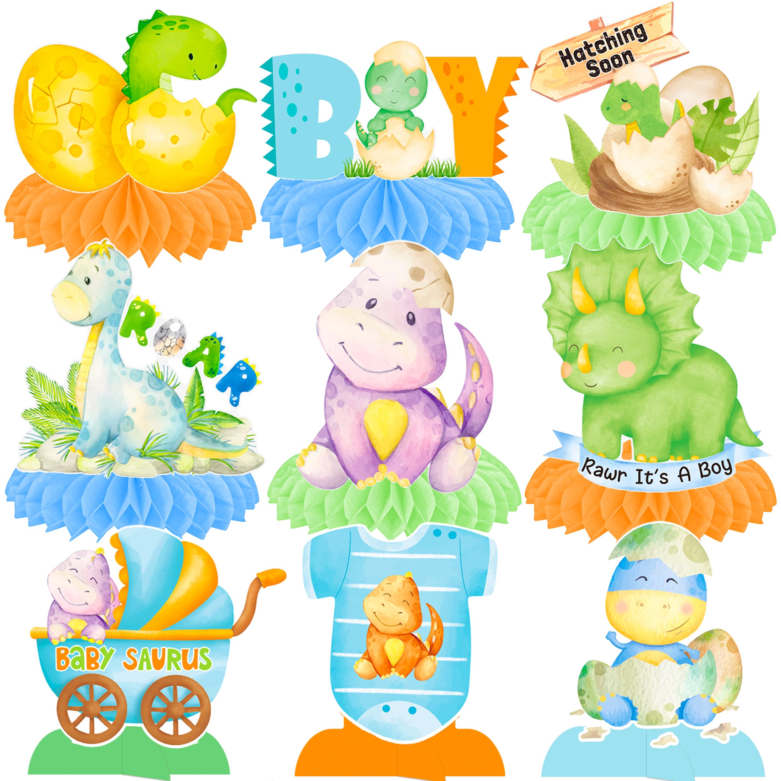 12pcs Dinosaur Party Honeycomb Centerpieces Dinosaur Baby Shower Decorations Dinosaur Themed Table Decorations for Dinosaur Themed Birthday Party Baby Shower Supplies