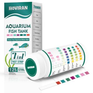 7 in 1 aquarium test strips, 125 count fish tank test strips for freshwater saltwater pond, water testing kit aquarium for chlorine, total hardness, carbonate, alkalinity, nitrate, nitrite and ph