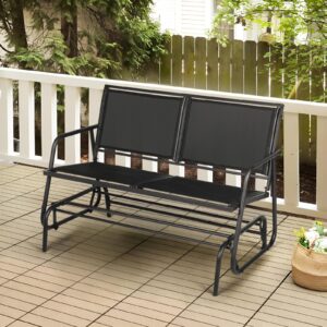 Incbruce Outdoor Patio Swing Glider Loveseat Chair, Garden Rocking Chair Patio Bench for 2 Person, Steel Frame Porch Chair Set with Textilene Fabric, Black