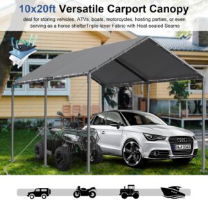 Carport 10x20ft Heavy Duty Canopy Storage Shed, Portable Garage Party Tent,Portable Garage, All-Season Tarp for Car,Truck,Party SNC24# (N/GY)