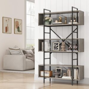 IDEALHOUSE 6 Tier Book Shelf with Storage, 71.3 Inch Tall Book Shelf with Open Display Bookshelves, 6 Shelf Bookcase with Metal Frame for Living Room, Bedroom and Home Office-Grey