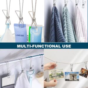 Generic 20 Clips Pack Stainless Steel Clothespins with Hooks Metal Spring Universal Long Hanging Clip for Offices Kitchens Bathroom