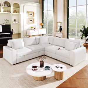 merax l shaped modular sofa with backrest cushions 4-seat couch for living room, 100"x94.1"x35.4", beige