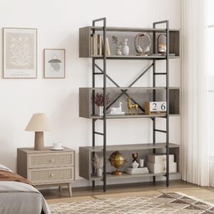 IDEALHOUSE 6 Tier Book Shelf with Storage, 71.3 Inch Tall Book Shelf with Open Display Bookshelves, 6 Shelf Bookcase with Metal Frame for Living Room, Bedroom and Home Office-Grey