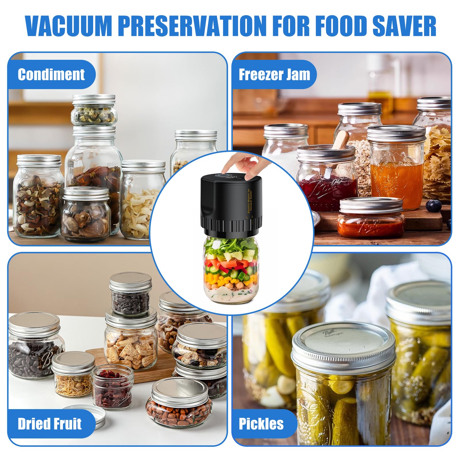 Electric Mason Jar Vacuum Sealer Kit for Regular & Wide Mouth Mason Jar, Automatic Jar Vacuum Sealer Machine for Food Save